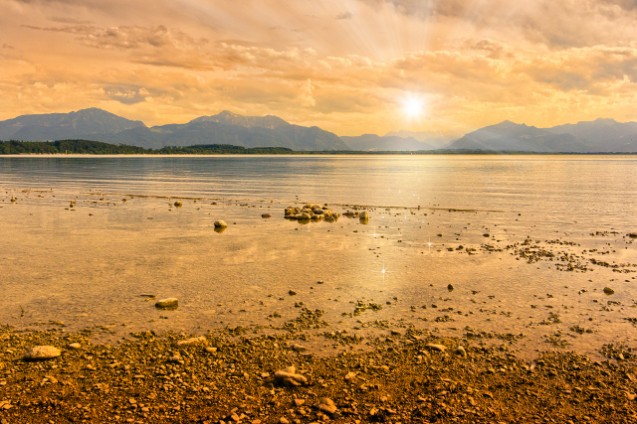 Sunset on Lake Chiemsee, Bavaria, Germany. Digital Composing.